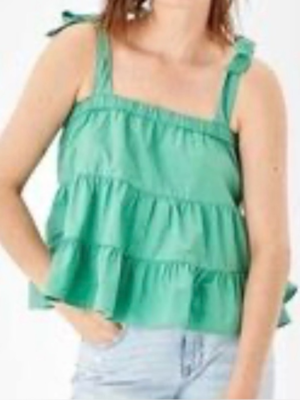 American Eagle Outfitters Teal Tiered Ruffle Top with Tie Straps NWT